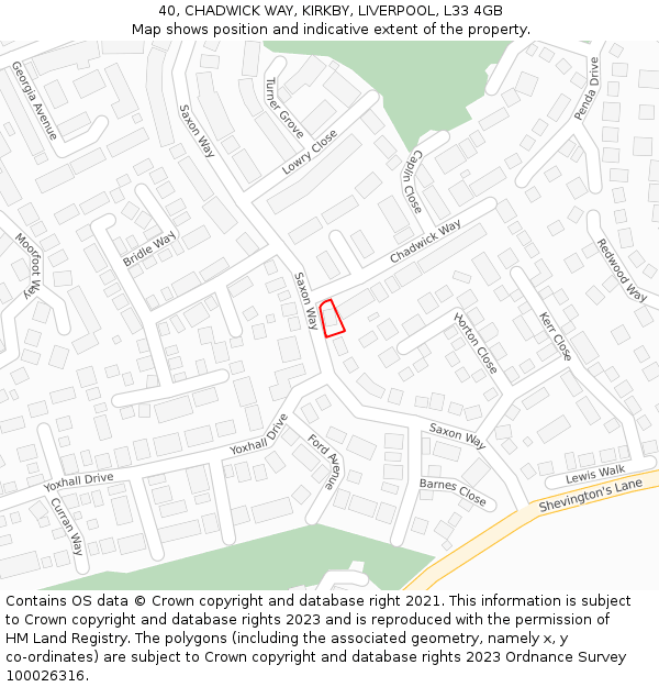 40, CHADWICK WAY, KIRKBY, LIVERPOOL, L33 4GB: Location map and indicative extent of plot