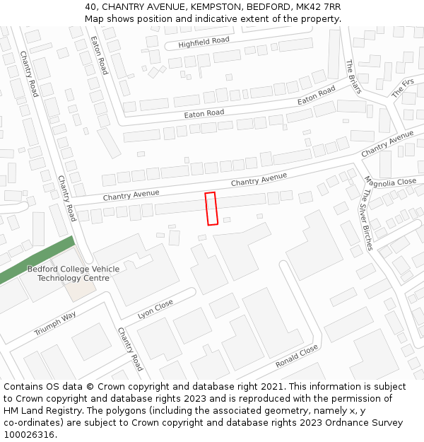 40, CHANTRY AVENUE, KEMPSTON, BEDFORD, MK42 7RR: Location map and indicative extent of plot