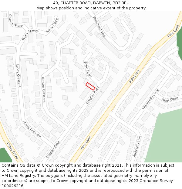 40, CHAPTER ROAD, DARWEN, BB3 3PU: Location map and indicative extent of plot