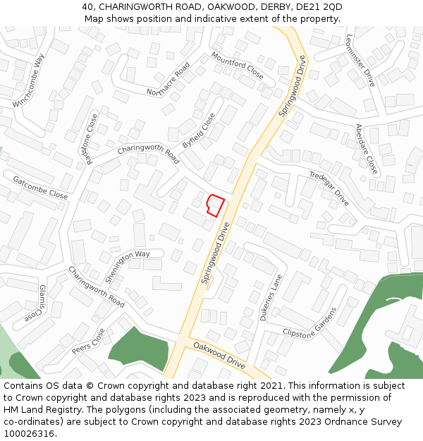 40, CHARINGWORTH ROAD, OAKWOOD, DERBY, DE21 2QD: Location map and indicative extent of plot