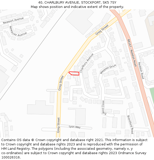 40, CHARLBURY AVENUE, STOCKPORT, SK5 7SY: Location map and indicative extent of plot