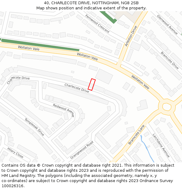 40, CHARLECOTE DRIVE, NOTTINGHAM, NG8 2SB: Location map and indicative extent of plot