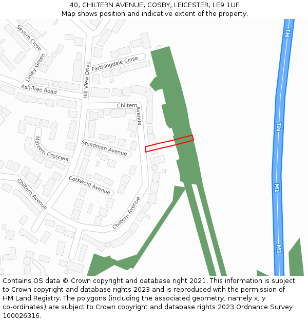 40, CHILTERN AVENUE, COSBY, LEICESTER, LE9 1UF: Location map and indicative extent of plot