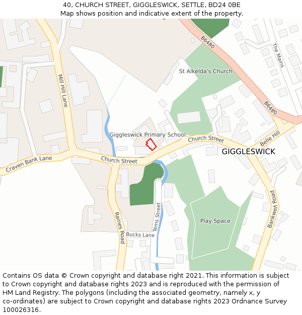 40, CHURCH STREET, GIGGLESWICK, SETTLE, BD24 0BE: Location map and indicative extent of plot