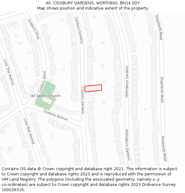 40, CISSBURY GARDENS, WORTHING, BN14 0DY: Location map and indicative extent of plot