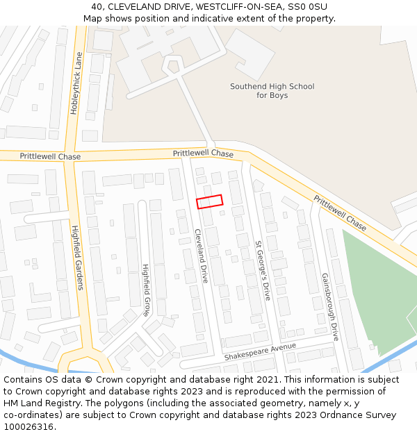 40, CLEVELAND DRIVE, WESTCLIFF-ON-SEA, SS0 0SU: Location map and indicative extent of plot