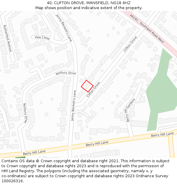 40, CLIFTON GROVE, MANSFIELD, NG18 4HZ: Location map and indicative extent of plot