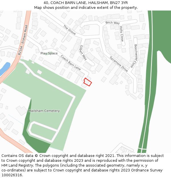 40, COACH BARN LANE, HAILSHAM, BN27 3YR: Location map and indicative extent of plot