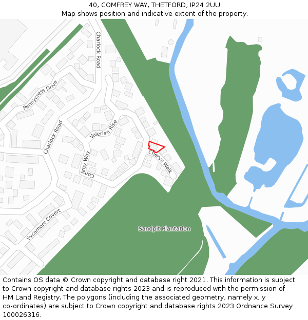 40, COMFREY WAY, THETFORD, IP24 2UU: Location map and indicative extent of plot