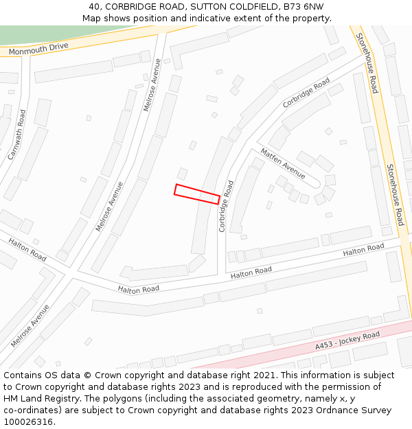 40, CORBRIDGE ROAD, SUTTON COLDFIELD, B73 6NW: Location map and indicative extent of plot