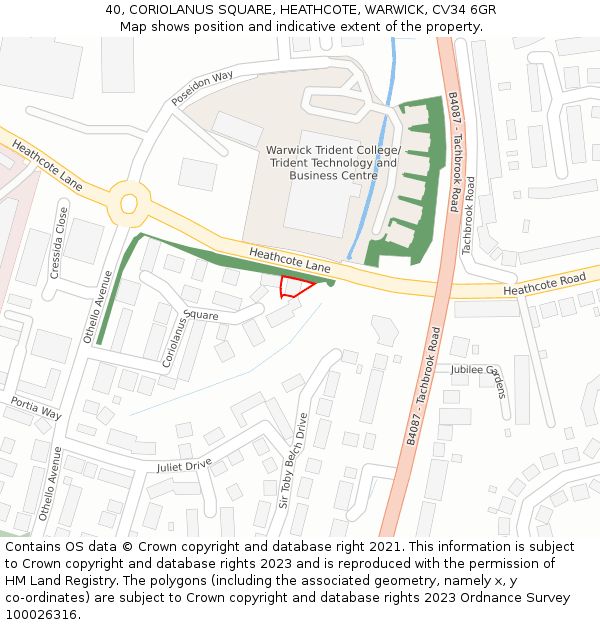 40, CORIOLANUS SQUARE, HEATHCOTE, WARWICK, CV34 6GR: Location map and indicative extent of plot