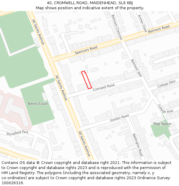 40, CROMWELL ROAD, MAIDENHEAD, SL6 6BJ: Location map and indicative extent of plot
