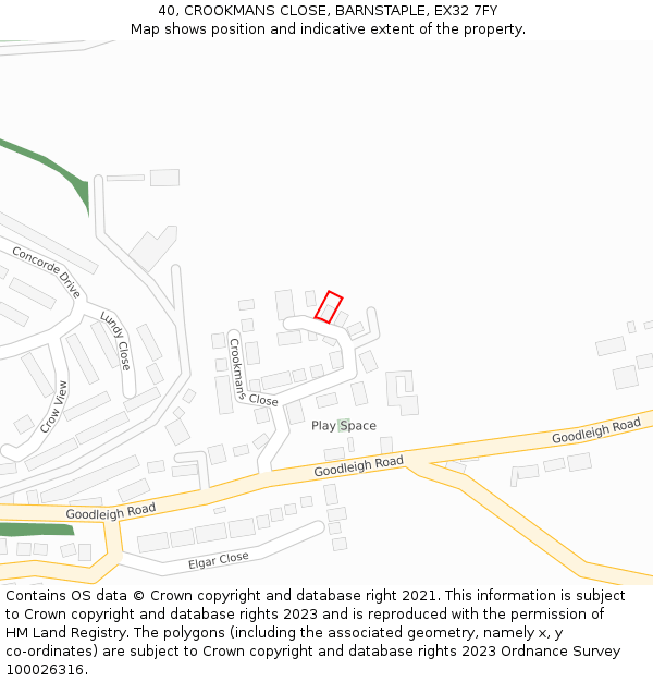 40, CROOKMANS CLOSE, BARNSTAPLE, EX32 7FY: Location map and indicative extent of plot