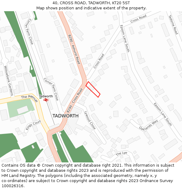 40, CROSS ROAD, TADWORTH, KT20 5ST: Location map and indicative extent of plot