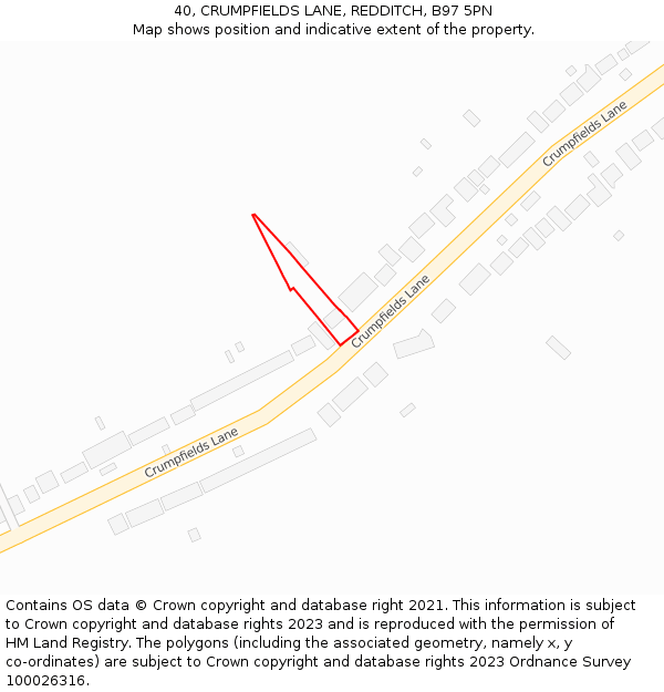40, CRUMPFIELDS LANE, REDDITCH, B97 5PN: Location map and indicative extent of plot