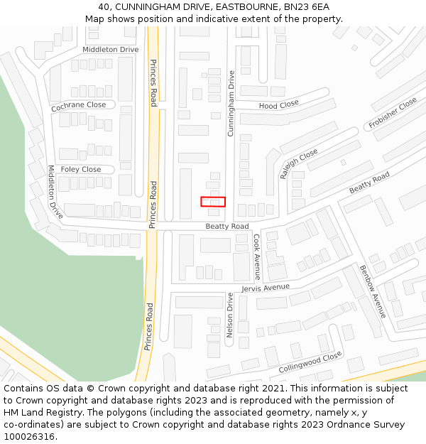 40, CUNNINGHAM DRIVE, EASTBOURNE, BN23 6EA: Location map and indicative extent of plot