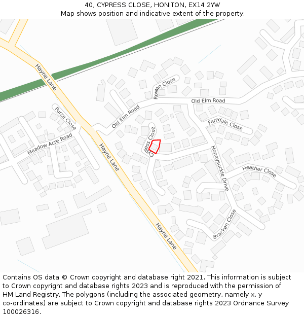 40, CYPRESS CLOSE, HONITON, EX14 2YW: Location map and indicative extent of plot