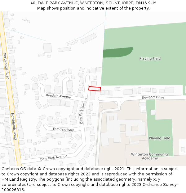 40, DALE PARK AVENUE, WINTERTON, SCUNTHORPE, DN15 9UY: Location map and indicative extent of plot