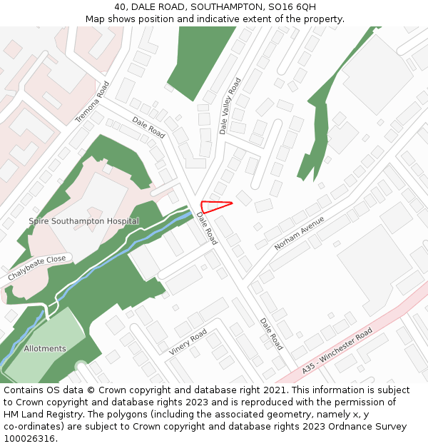 40, DALE ROAD, SOUTHAMPTON, SO16 6QH: Location map and indicative extent of plot