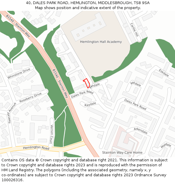 40, DALES PARK ROAD, HEMLINGTON, MIDDLESBROUGH, TS8 9SA: Location map and indicative extent of plot