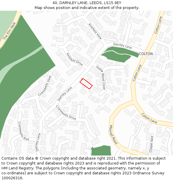 40, DARNLEY LANE, LEEDS, LS15 9EY: Location map and indicative extent of plot