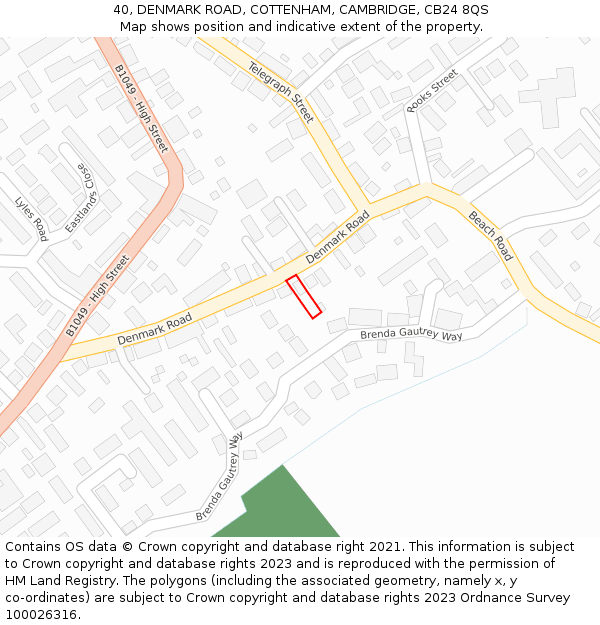 40, DENMARK ROAD, COTTENHAM, CAMBRIDGE, CB24 8QS: Location map and indicative extent of plot