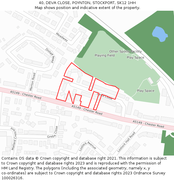 40, DEVA CLOSE, POYNTON, STOCKPORT, SK12 1HH: Location map and indicative extent of plot