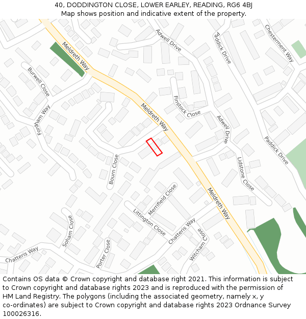40, DODDINGTON CLOSE, LOWER EARLEY, READING, RG6 4BJ: Location map and indicative extent of plot