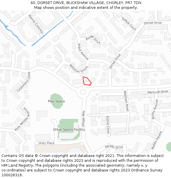 40, DORSET DRIVE, BUCKSHAW VILLAGE, CHORLEY, PR7 7DN: Location map and indicative extent of plot