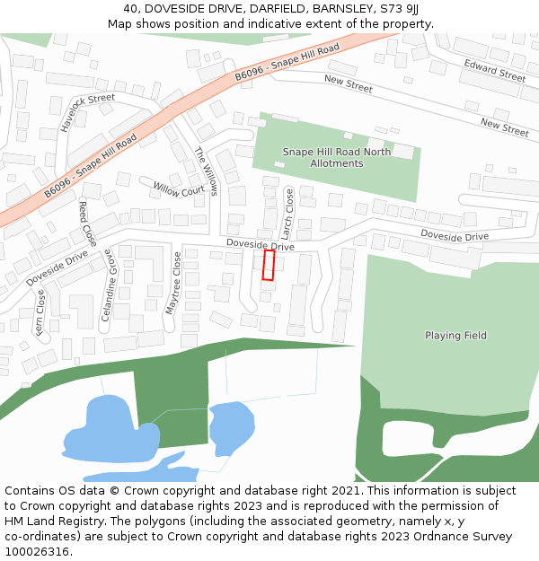 40, DOVESIDE DRIVE, DARFIELD, BARNSLEY, S73 9JJ: Location map and indicative extent of plot