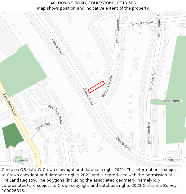 40, DOWNS ROAD, FOLKESTONE, CT19 5PS: Location map and indicative extent of plot
