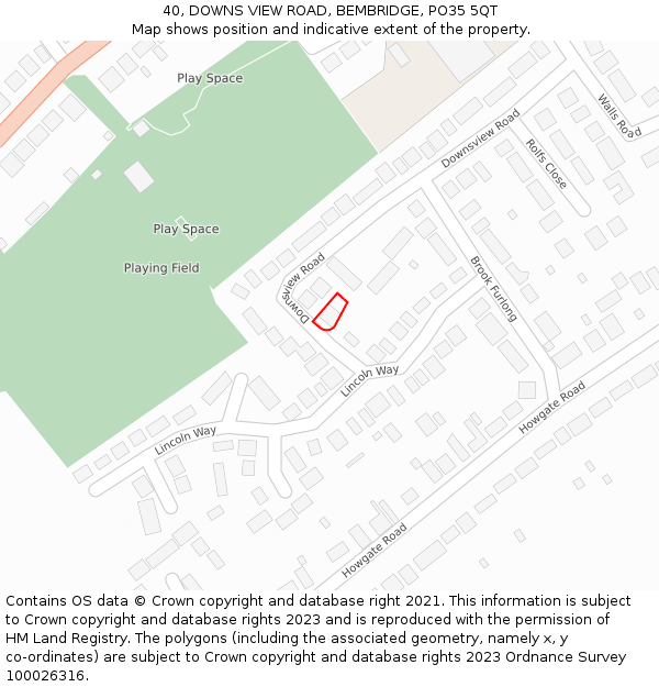 40, DOWNS VIEW ROAD, BEMBRIDGE, PO35 5QT: Location map and indicative extent of plot
