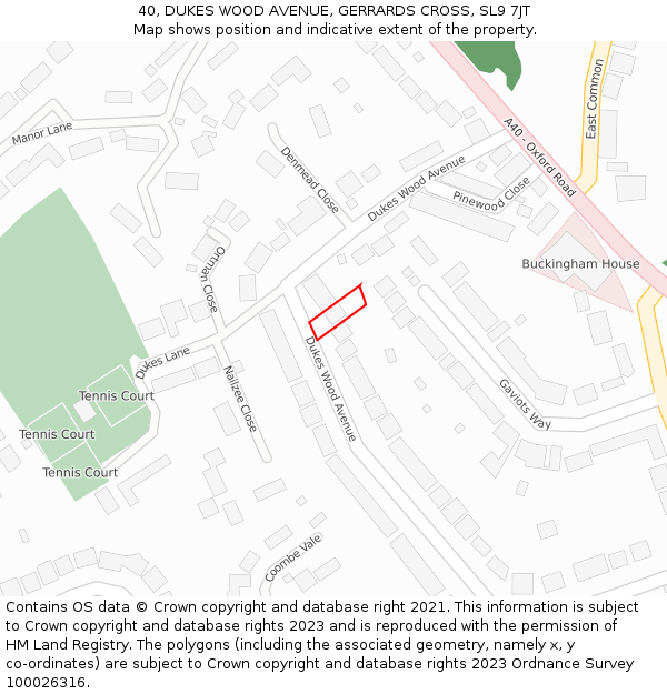 40, DUKES WOOD AVENUE, GERRARDS CROSS, SL9 7JT: Location map and indicative extent of plot