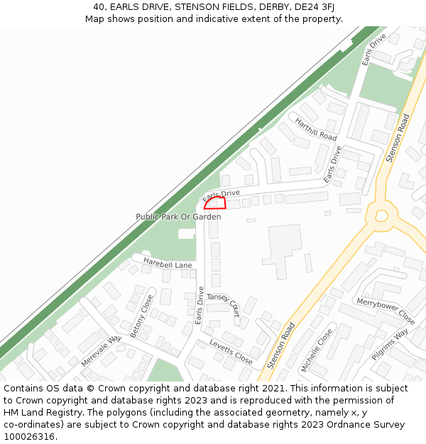40, EARLS DRIVE, STENSON FIELDS, DERBY, DE24 3FJ: Location map and indicative extent of plot