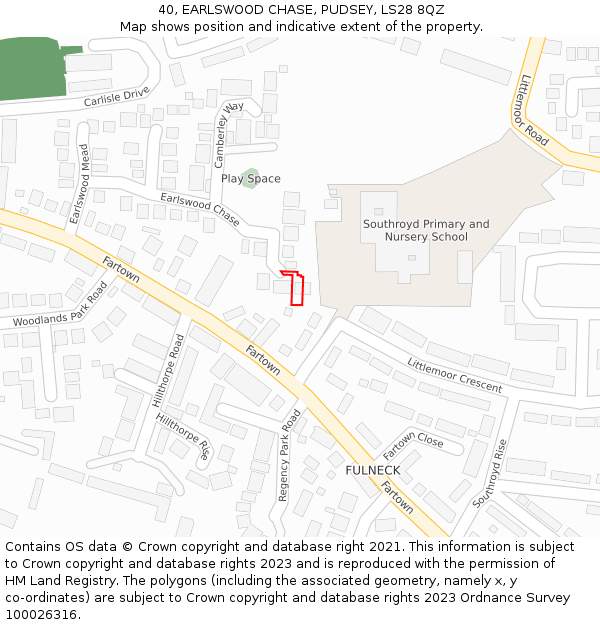40, EARLSWOOD CHASE, PUDSEY, LS28 8QZ: Location map and indicative extent of plot