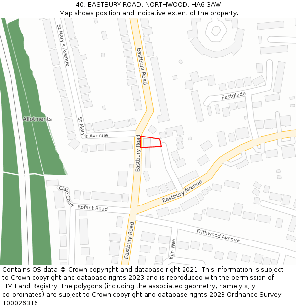 40, EASTBURY ROAD, NORTHWOOD, HA6 3AW: Location map and indicative extent of plot