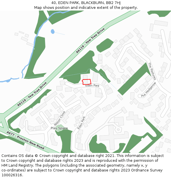 40, EDEN PARK, BLACKBURN, BB2 7HJ: Location map and indicative extent of plot