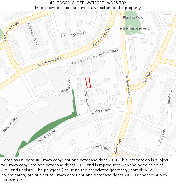 40, EDSON CLOSE, WATFORD, WD25 7BX: Location map and indicative extent of plot