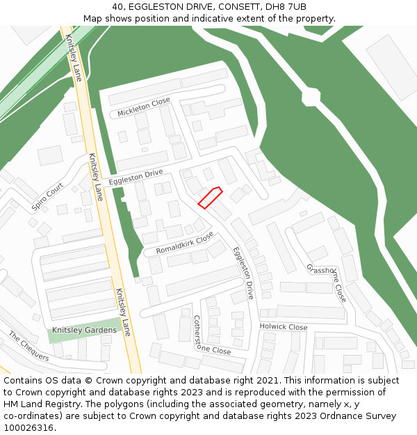 40, EGGLESTON DRIVE, CONSETT, DH8 7UB: Location map and indicative extent of plot