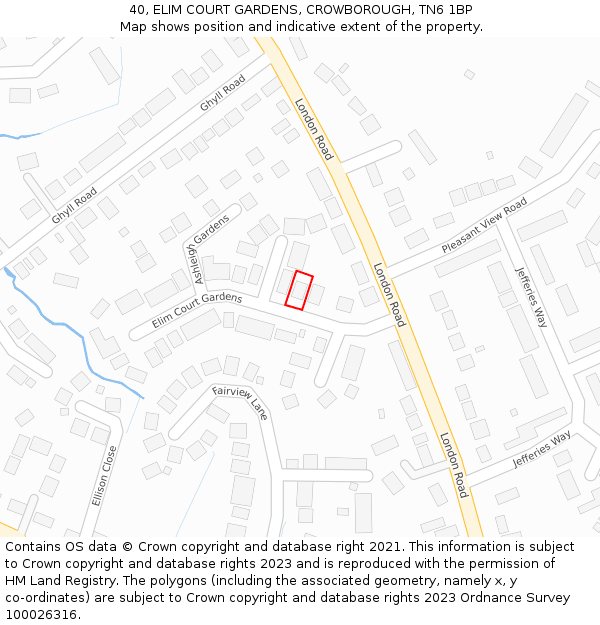40, ELIM COURT GARDENS, CROWBOROUGH, TN6 1BP: Location map and indicative extent of plot