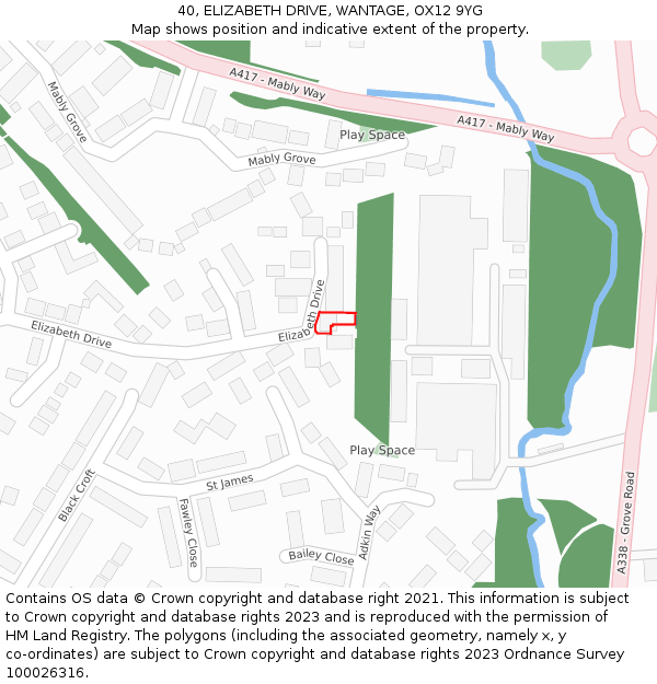 40, ELIZABETH DRIVE, WANTAGE, OX12 9YG: Location map and indicative extent of plot