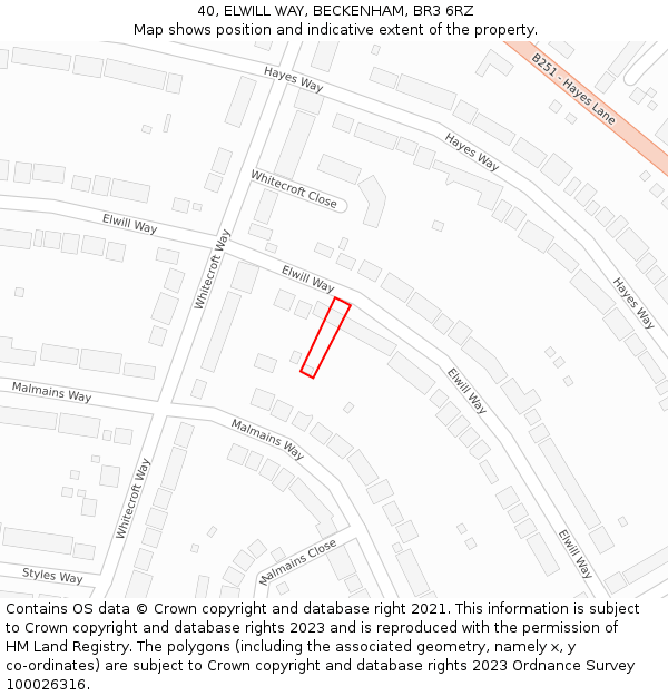 40, ELWILL WAY, BECKENHAM, BR3 6RZ: Location map and indicative extent of plot