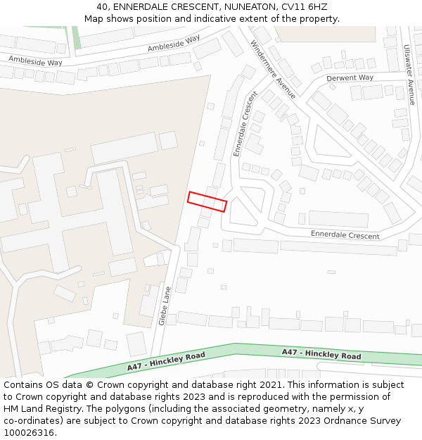 40, ENNERDALE CRESCENT, NUNEATON, CV11 6HZ: Location map and indicative extent of plot