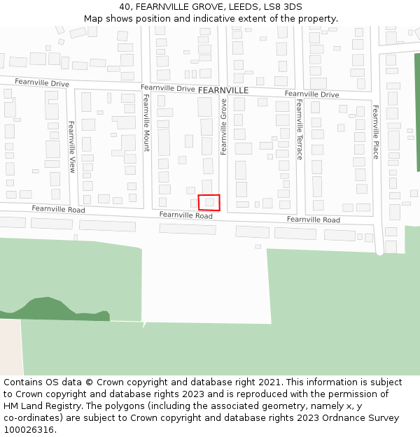 40, FEARNVILLE GROVE, LEEDS, LS8 3DS: Location map and indicative extent of plot