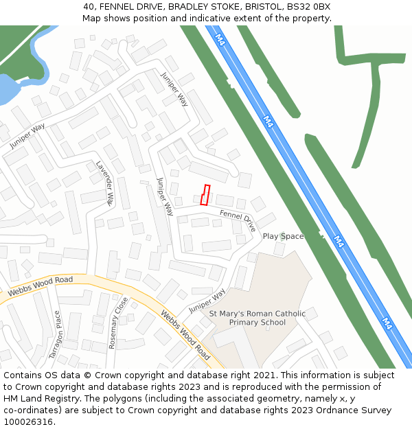 40, FENNEL DRIVE, BRADLEY STOKE, BRISTOL, BS32 0BX: Location map and indicative extent of plot