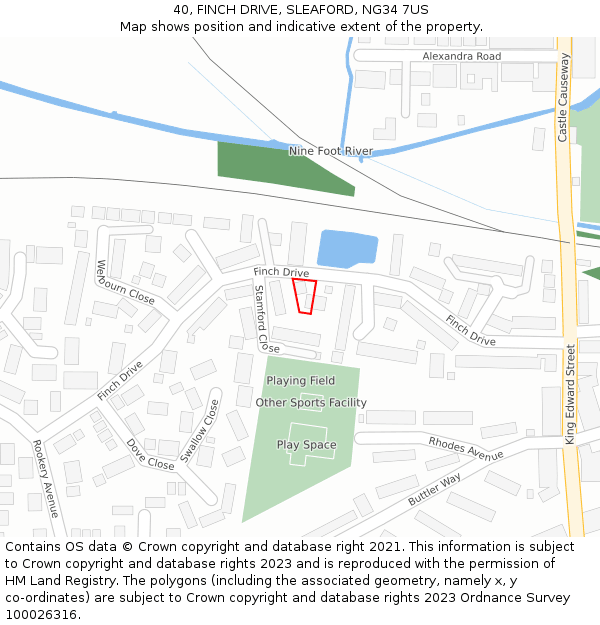 40, FINCH DRIVE, SLEAFORD, NG34 7US: Location map and indicative extent of plot