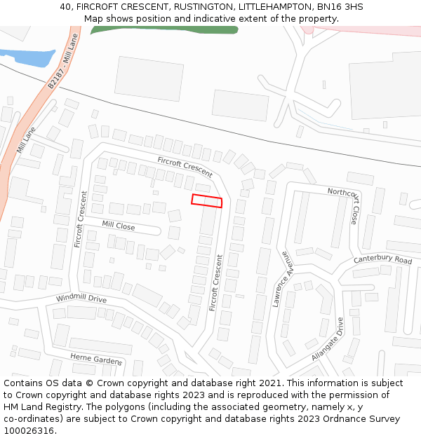 40, FIRCROFT CRESCENT, RUSTINGTON, LITTLEHAMPTON, BN16 3HS: Location map and indicative extent of plot