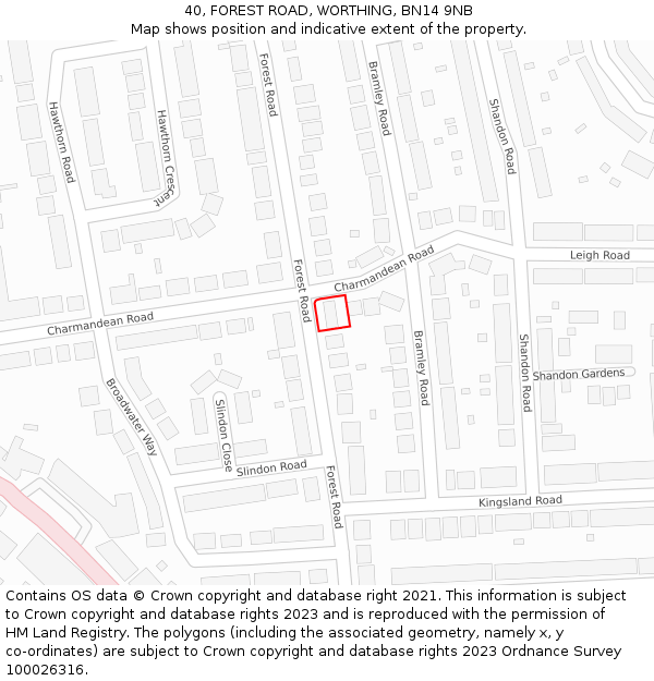 40, FOREST ROAD, WORTHING, BN14 9NB: Location map and indicative extent of plot