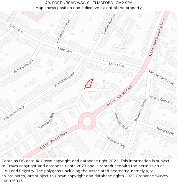 40, FORTINBRAS WAY, CHELMSFORD, CM2 9PA: Location map and indicative extent of plot