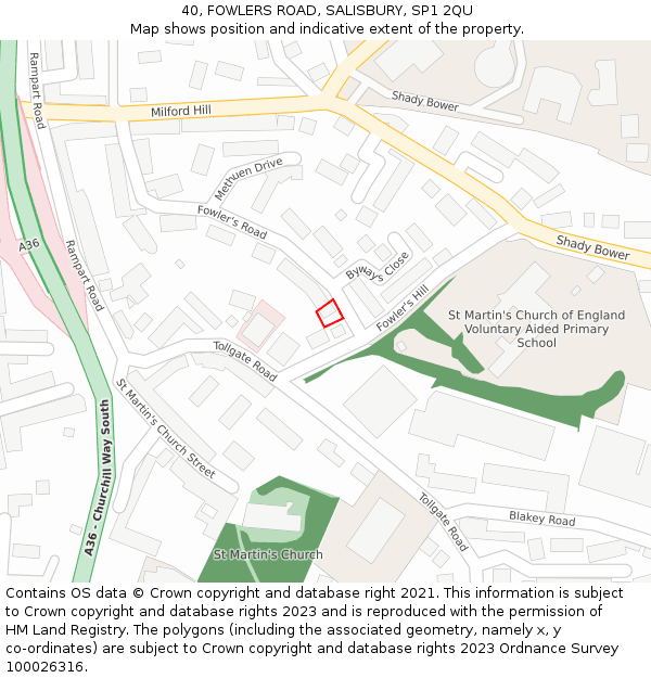 40, FOWLERS ROAD, SALISBURY, SP1 2QU: Location map and indicative extent of plot
